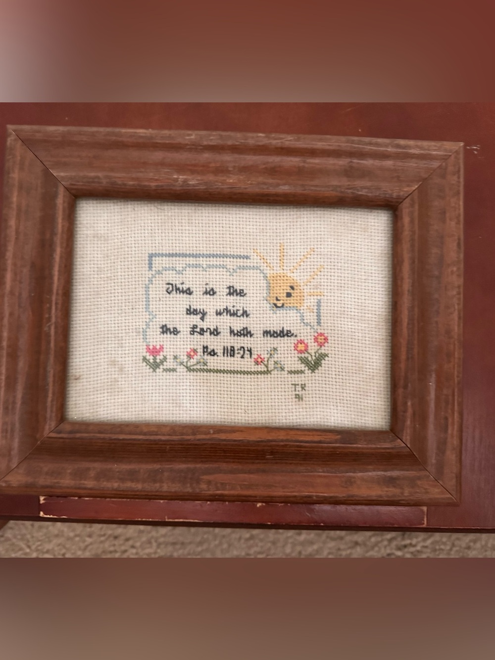 Framed Cross Stitch Sun & Floral Quote